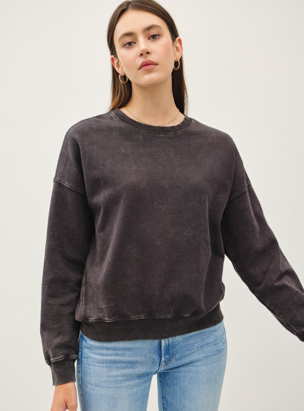 Charcoal Acid Wash Sweatshirt - Tres Chic Boutique