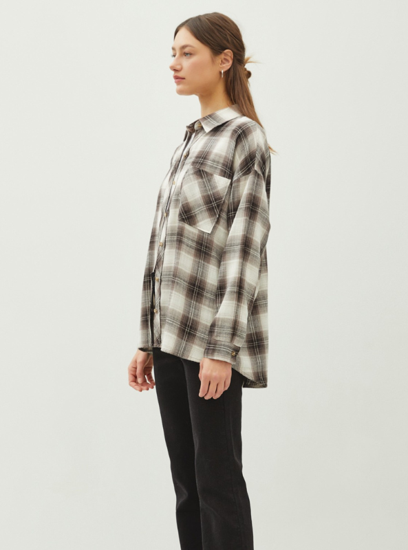 Charcoal Oversized Flannel Top - Tres Chic Boutique