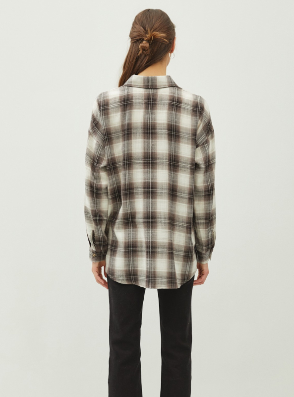 Charcoal Oversized Flannel Top - Tres Chic Boutique