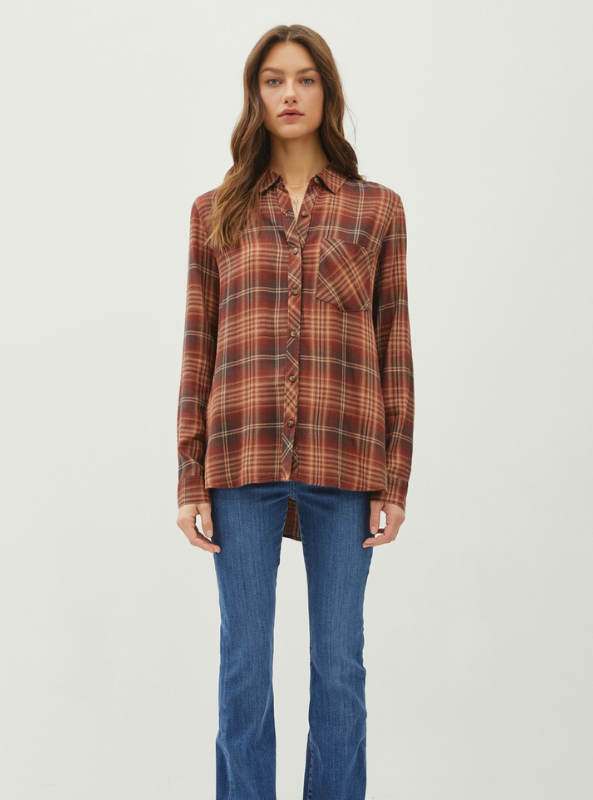 Classic Burgundy Flannel Top - Tres Chic Boutique