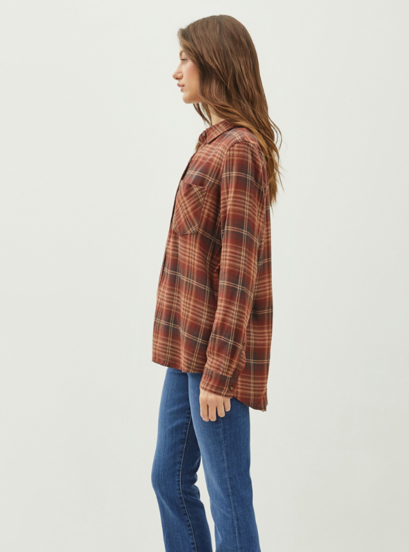 Classic Burgundy Flannel Top - Tres Chic Boutique