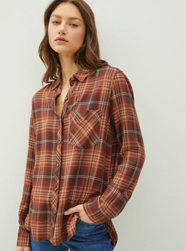 Classic Burgundy Flannel Top - Tres Chic Boutique