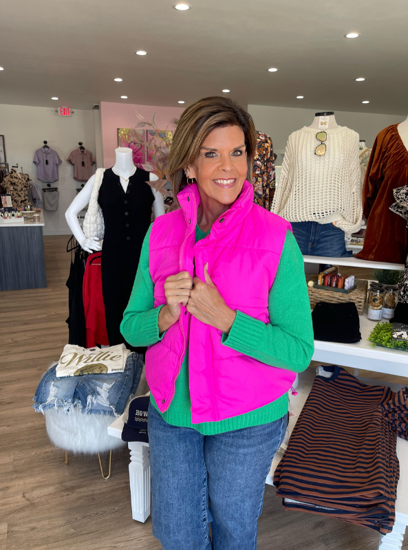 Hot Pink Puffer Vest - Tres Chic Boutique