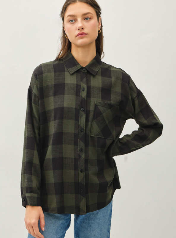 Hunter Green Flannel Top - Tres Chic Boutique