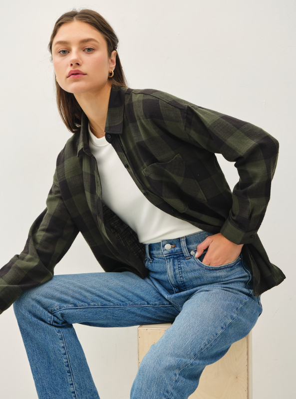 Hunter Green Flannel Top - Tres Chic Boutique