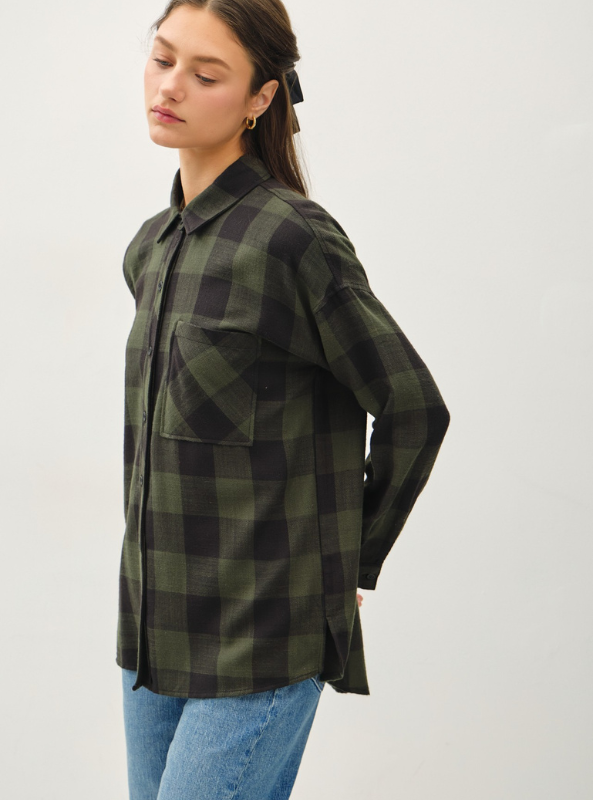 Hunter Green Flannel Top - Tres Chic Boutique