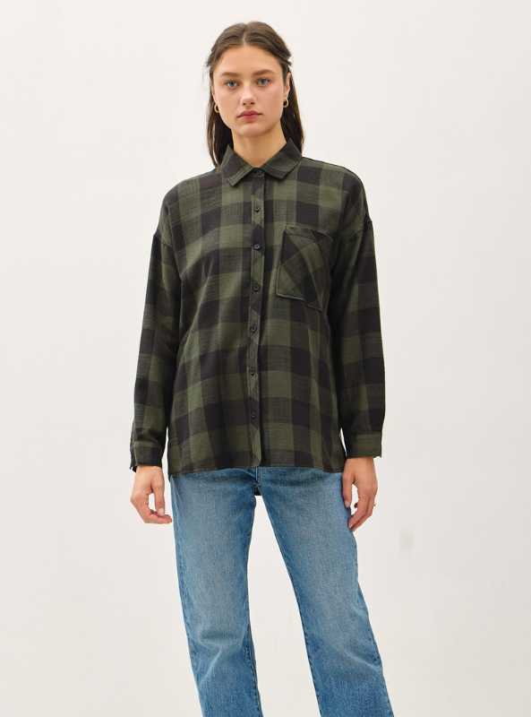 Hunter Green Flannel Top - Tres Chic Boutique