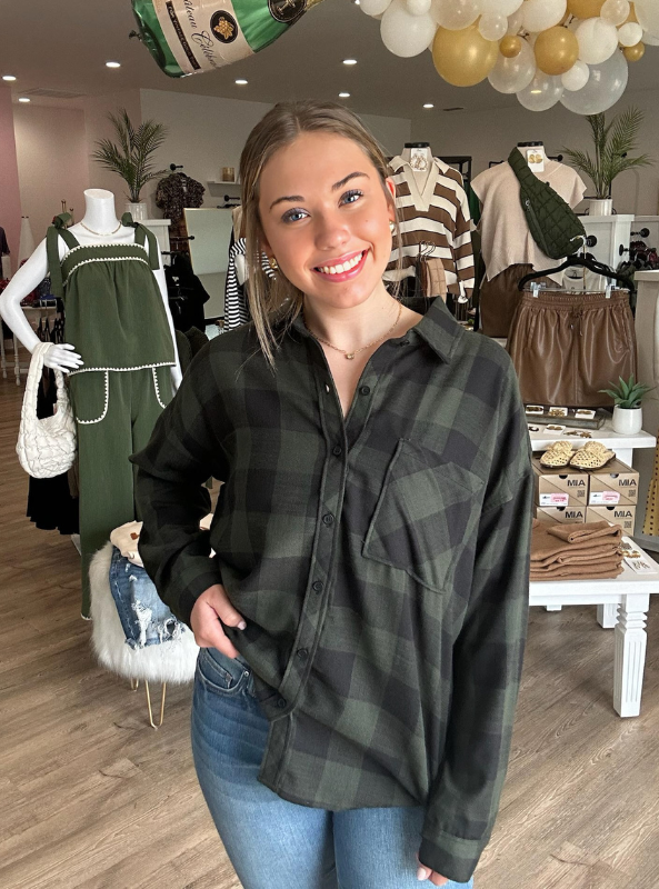 Hunter Green Flannel Top - Tres Chic Boutique