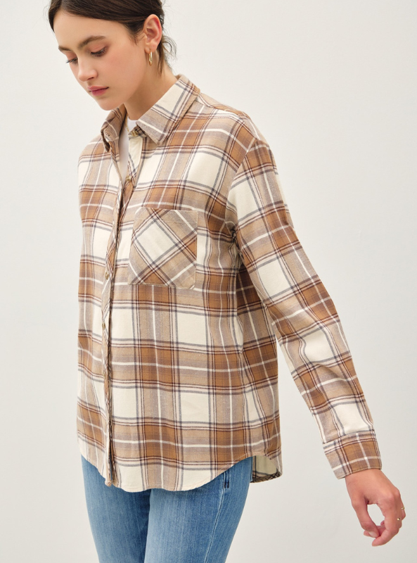 Taupe Oversized Flannel Top - Tres Chic Boutique