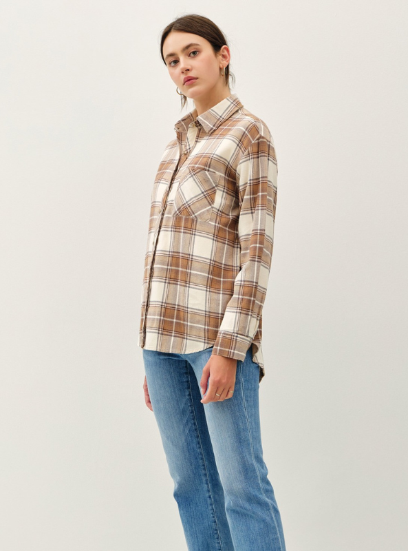 Taupe Oversized Flannel Top - Tres Chic Boutique