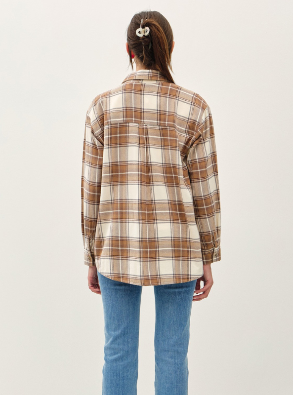 Taupe Oversized Flannel Top - Tres Chic Boutique