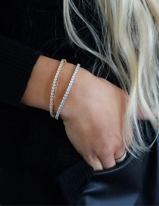 Stretchy Tennis Bracelet- Gold - Tres Chic Boutique