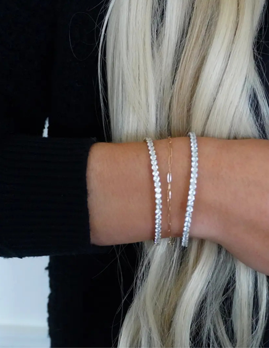 Stretchy Tennis Bracelet- Silver - Tres Chic Boutique