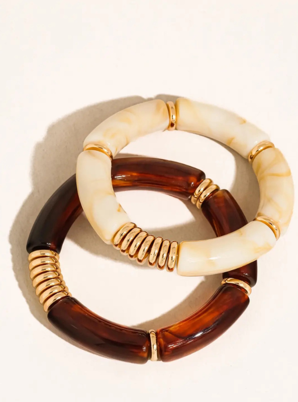 Cove 18K Gold Non- Tarnish Chunky Resin Bangles Set- Brown