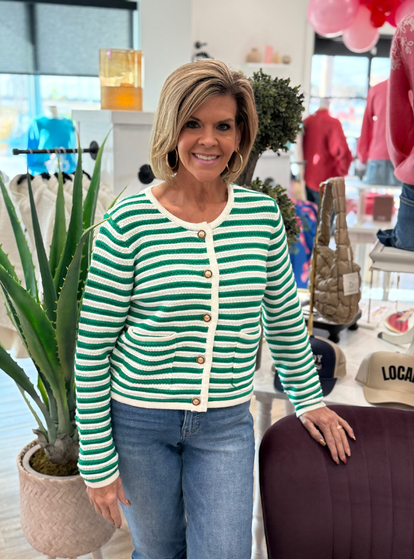 Green Striped Cardigan