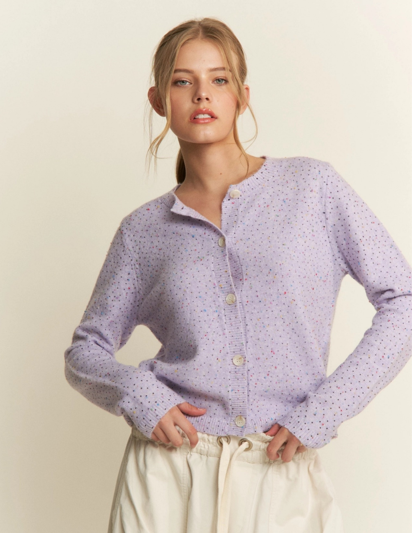 Polka Dot Cardigan- Lavender
