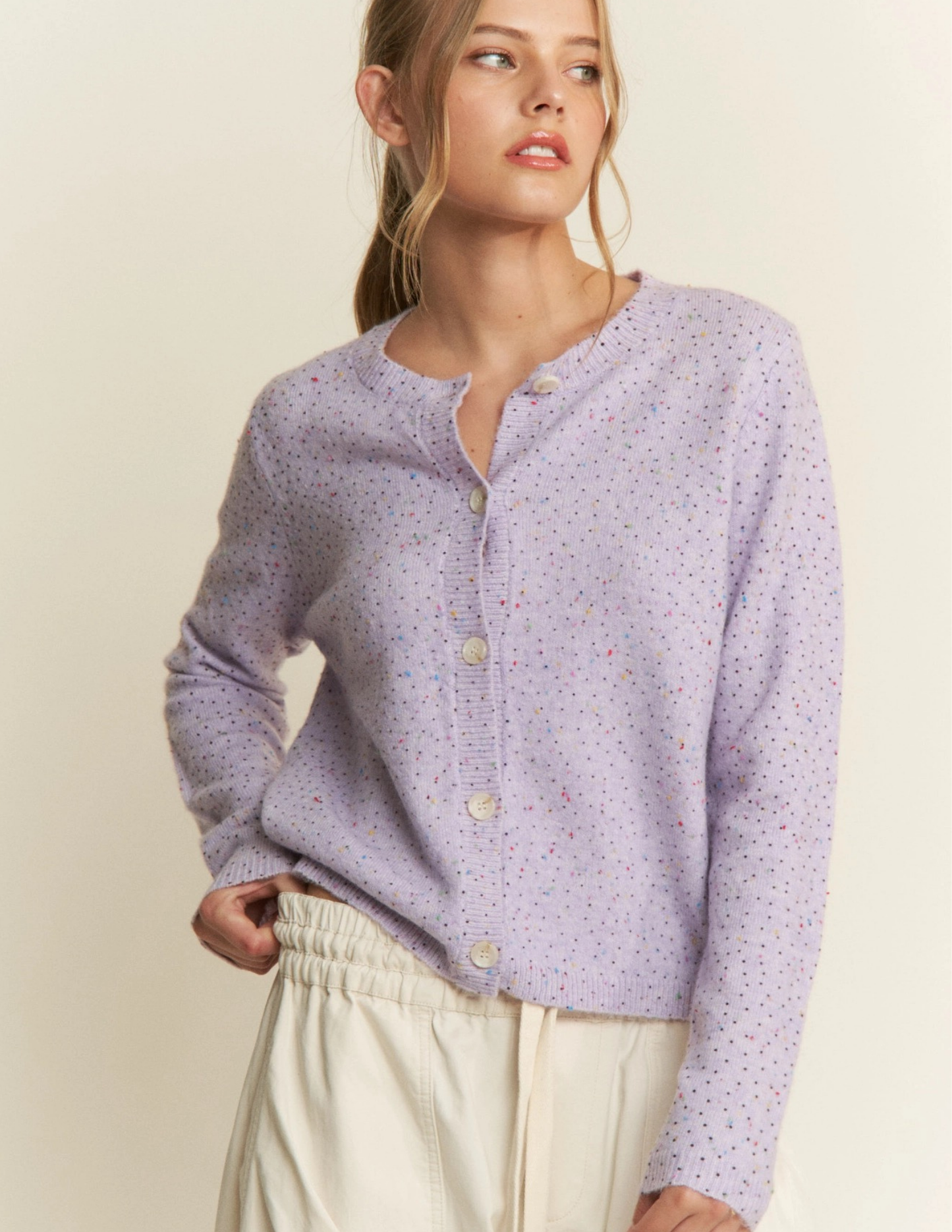 Polka Dot Cardigan- Lavender
