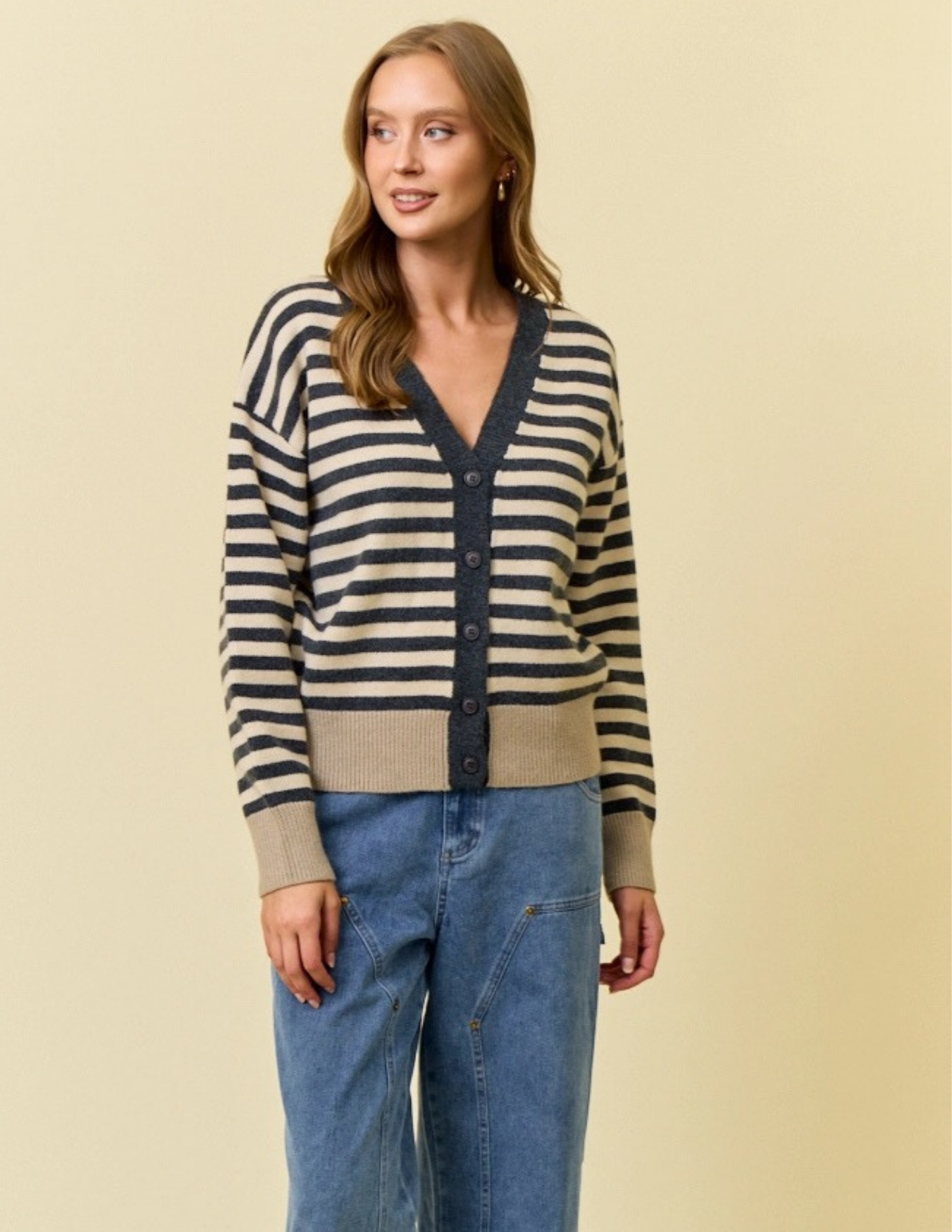 Stripe Colorblock Cardigan Sweater- Charcoal Mix