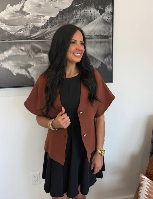 V-Neck Cardigan- Brown