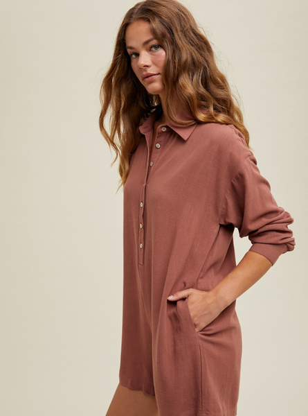 Brick Linen Romper - Tres Chic Boutique