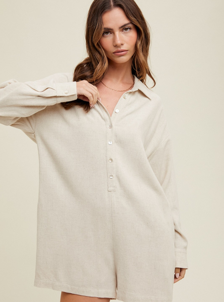 Oatmeal Linen Romper - Tres Chic Boutique