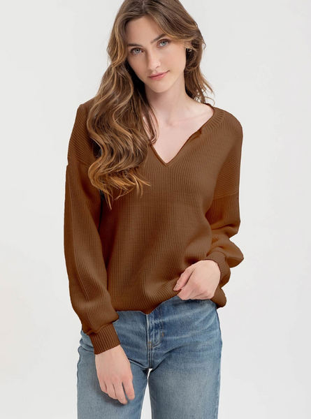 Cinnamon V-Neck Sweater - Tres Chic Boutique