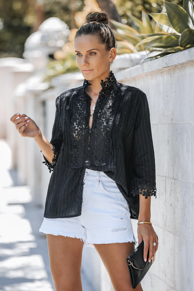 Crochet Lace Top- Black - Tres Chic Boutique