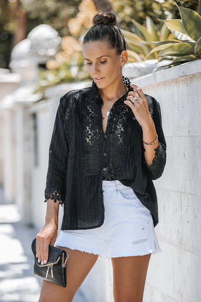 Crochet Lace Top- Black - Tres Chic Boutique