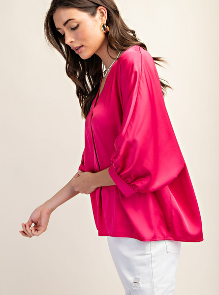 Fuchsia Satin Top - Tres Chic Boutique