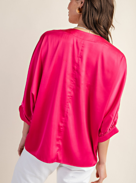 Fuchsia Satin Top - Tres Chic Boutique