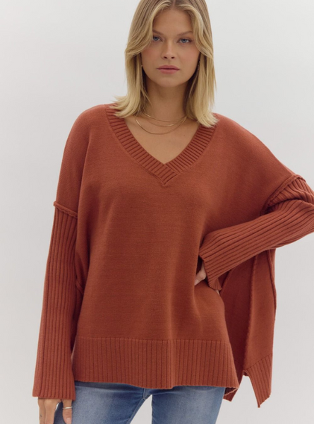 Ginger Oversized V-Neck Sweater - Tres Chic Boutique