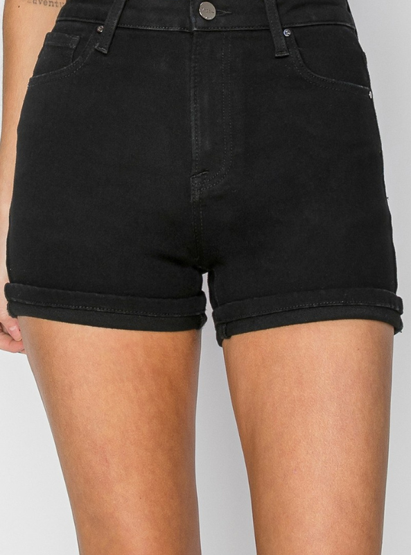 High Rise Cuffed Shorts- Black - Tres Chic Boutique