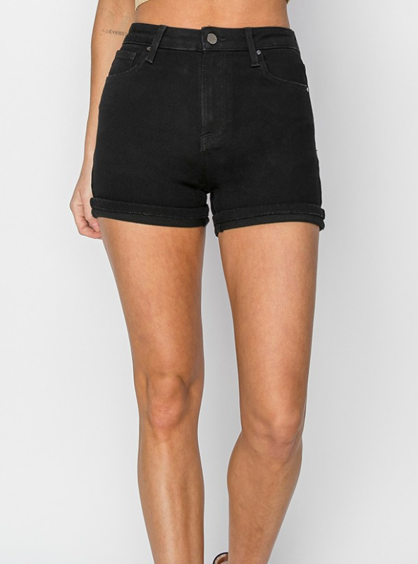 High Rise Cuffed Shorts- Black - Tres Chic Boutique