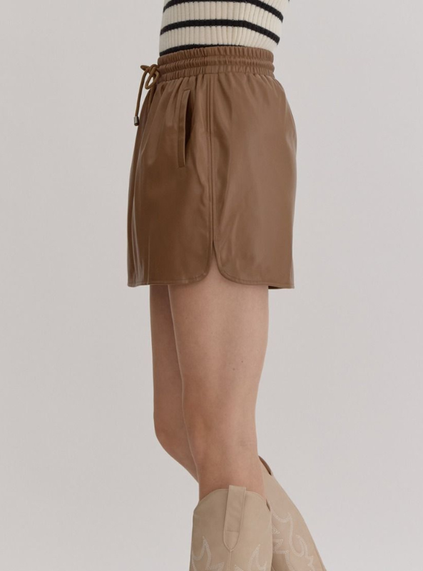 Brown Faux Leather Mini Skirt - Tres Chic Boutique