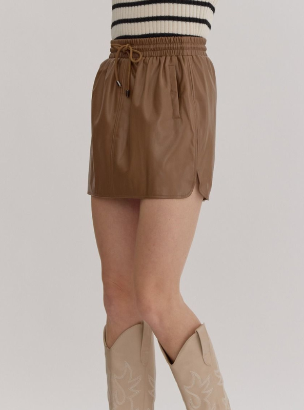 Brown Faux Leather Mini Skirt - Tres Chic Boutique