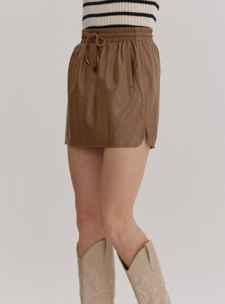 Brown Faux Leather Mini Skirt