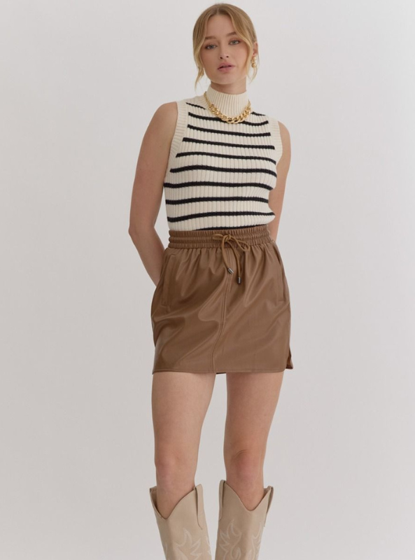 Brown Faux Leather Mini Skirt - Tres Chic Boutique