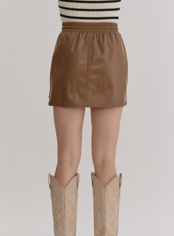 Brown Faux Leather Mini Skirt - Tres Chic Boutique