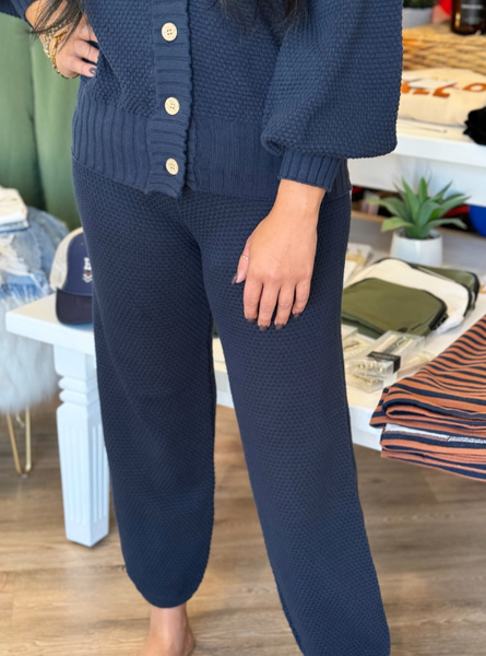 Navy Textured Pant - Tres Chic Boutique