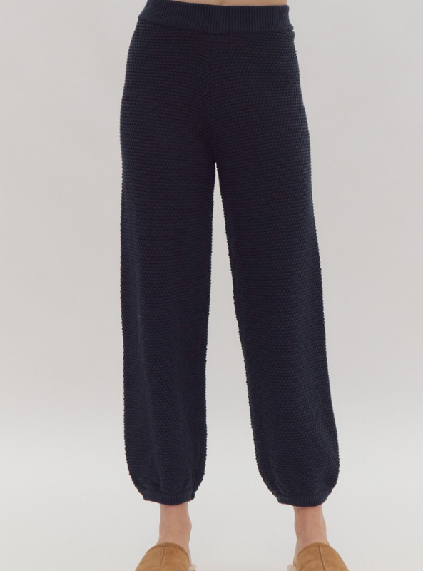 Navy Textured Pant - Tres Chic Boutique