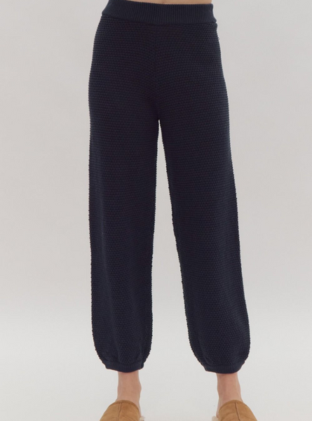 Navy Textured Pant - Tres Chic Boutique