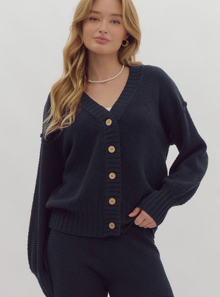 Navy Textured Top - Tres Chic Boutique