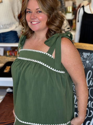 Olive Tie Top - Tres Chic Boutique