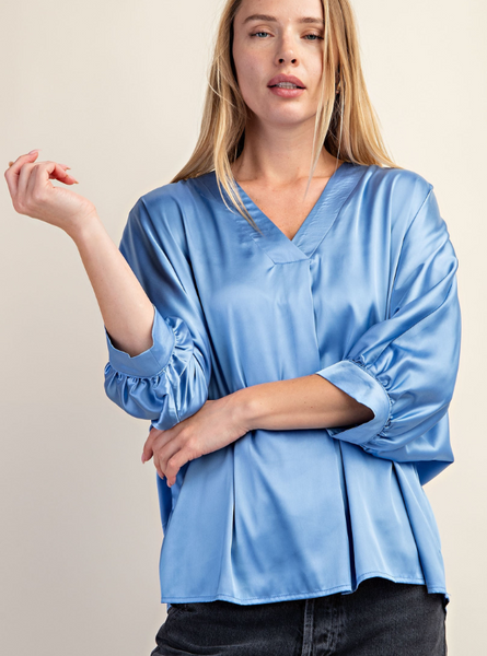 Sky Blue Satin Top - Tres Chic Boutique