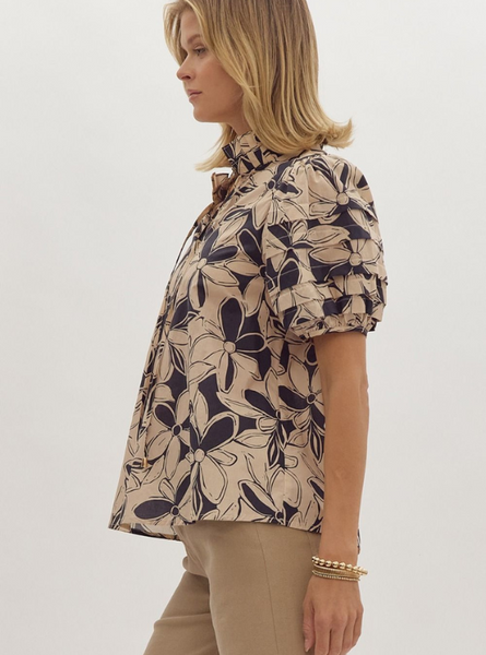 Taupe Floral Top - Tres Chic Boutique