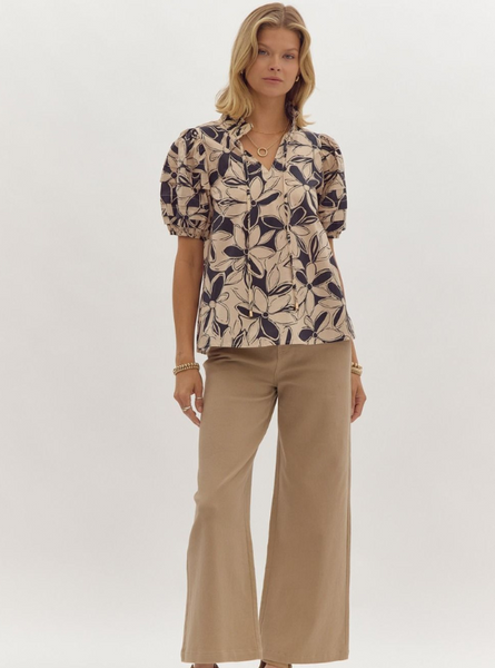 Taupe Floral Top - Tres Chic Boutique