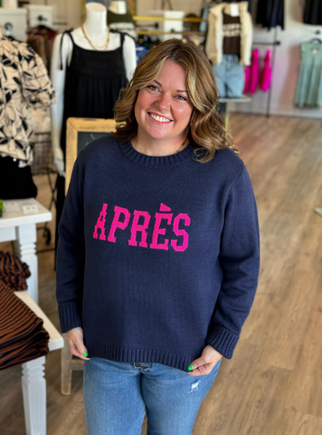 Navy Apres Knit Sweater - Tres Chic Boutique