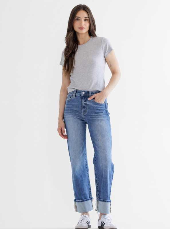 Relaxed Straight Cuffed Leg- Penn Blue