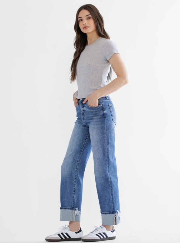 Relaxed Straight Cuffed Leg- Penn Blue