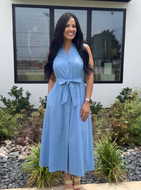 A-Line Shirt Dress- Urban Blue